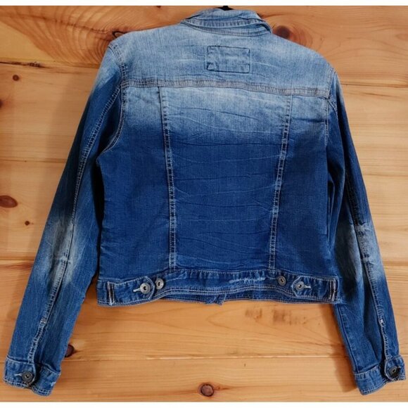 Red Camel Crop Jacket Blue Jean Collared Buttons Stretch Size XL - Picture 11 of 12